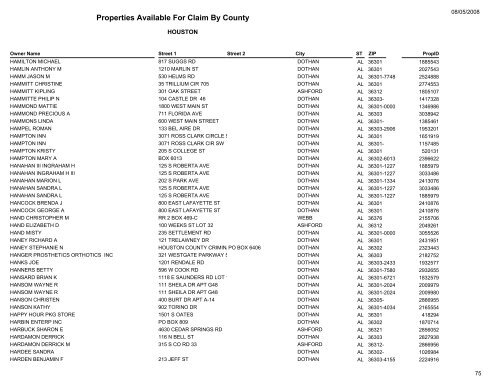 Properties Available For Claim By County