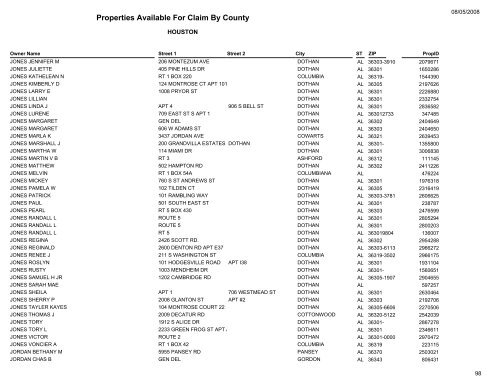 Properties Available For Claim By County