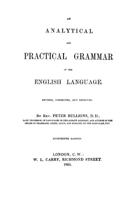 alytical practical grammar - Toronto Public Library