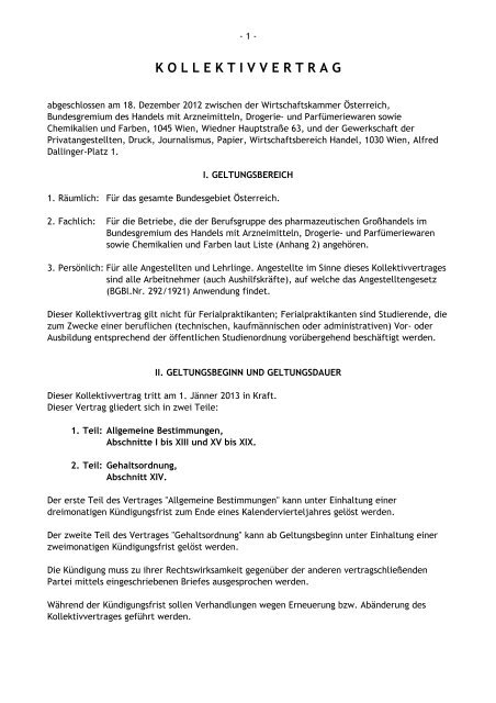 Kollektivvertrag Pharmazeutischer Großhandel - Wirtschaftskammer ...