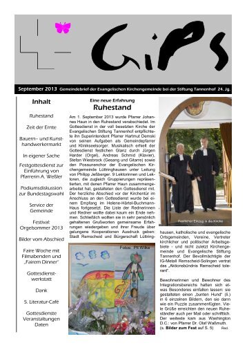 Gemeindebrief September 2013 - Evangelische Stiftung Tannenhof