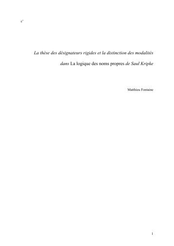 La thèse des désignateurs rigides et la distinction des modalités ...