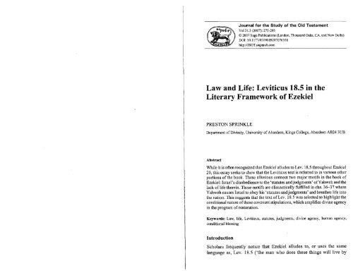 Law and Life: Leviticus 18.5 in the Literary Framework of ... - Clover