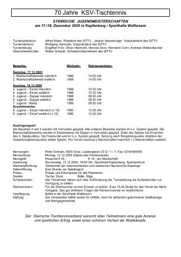 70 Jahre KSV-Tischtennis - Steirischer Tischtennisverband