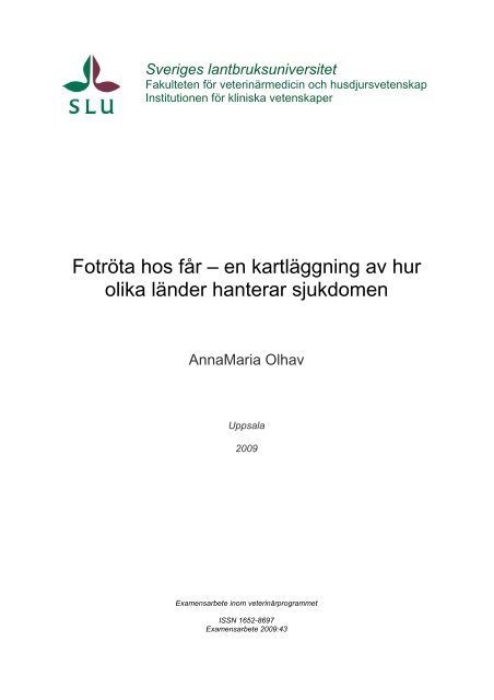 Fotröta hos får – en kartläggning av hur olika länder hanterar ... - SLU