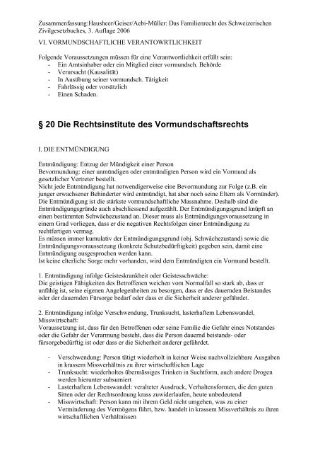 Teilzusammenfassung Hausheer/Geiser/Aebi-Müller