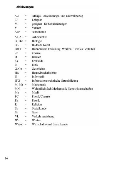 Biologie / Chemie / Physik - Lehrpläne