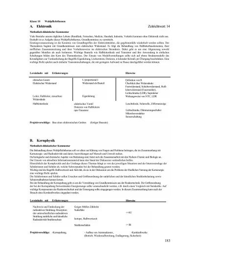 Biologie / Chemie / Physik - Lehrpläne