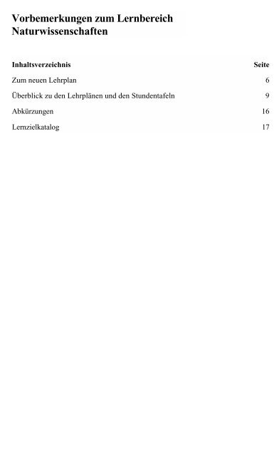 Biologie / Chemie / Physik - Lehrpläne