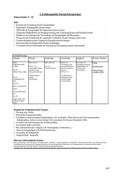 Biologie / Chemie / Physik - Lehrpläne