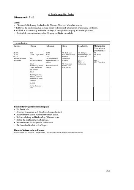 Biologie / Chemie / Physik - Lehrpläne