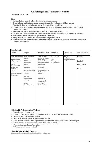 Biologie / Chemie / Physik - Lehrpläne