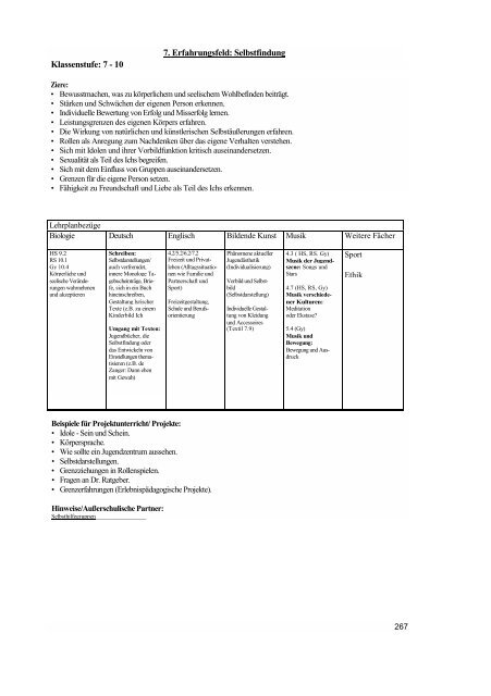 Biologie / Chemie / Physik - Lehrpläne