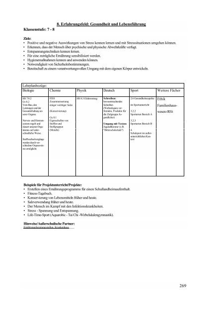 Biologie / Chemie / Physik - Lehrpläne