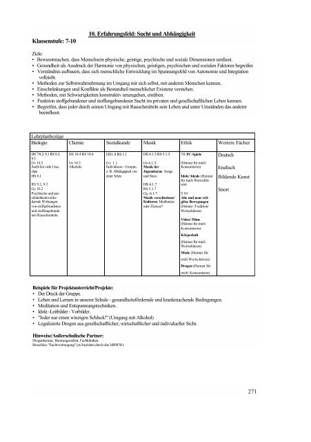 Biologie / Chemie / Physik - Lehrpläne