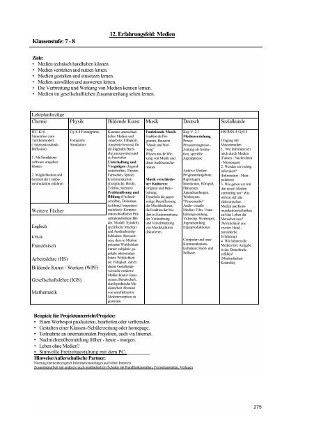 Biologie / Chemie / Physik - Lehrpläne