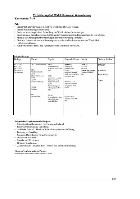 Biologie / Chemie / Physik - Lehrpläne