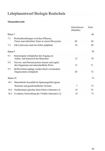 Biologie / Chemie / Physik - Lehrpläne