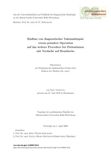 Einfluss von diagnostischer Vakuumbiopsie versus primärer ...