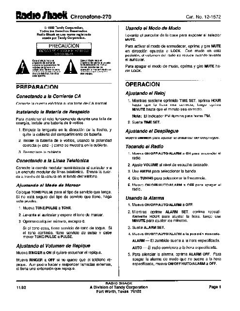 Owner's Manual - Spanish - Radio Shack