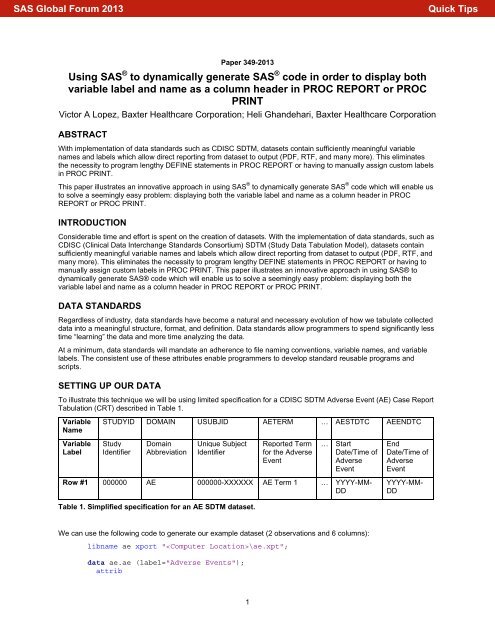 349-2013: Using SAS® to Dynamically Generate SAS® Code in ...