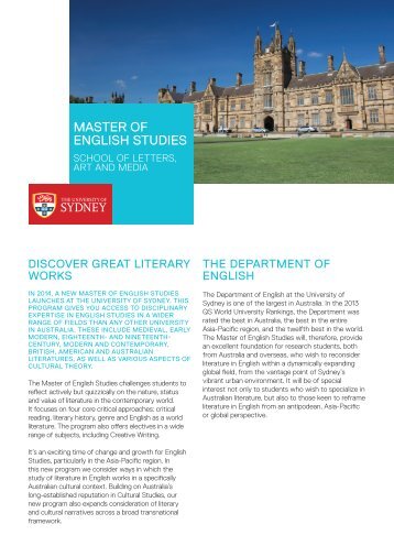 MASTER OF ENGLISH STUDIES - The University of Sydney