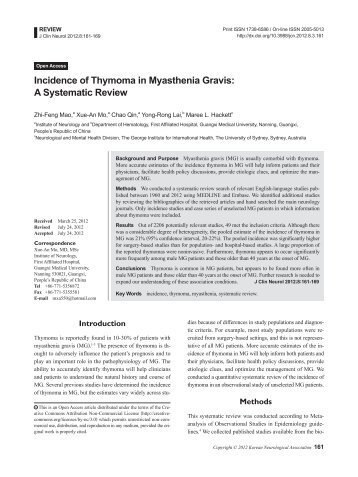 Incidence of Thymoma in Myasthenia Gravis: A Systematic Review