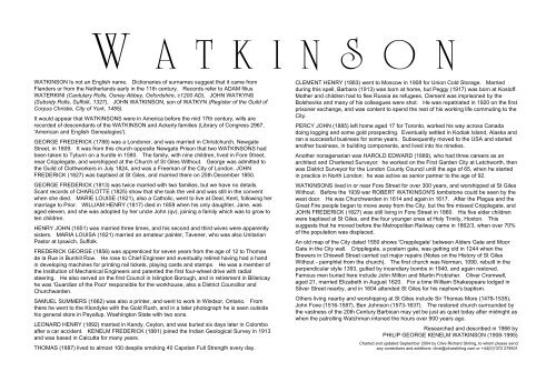 Watkinson Family Tree - Clive and Di Stirling