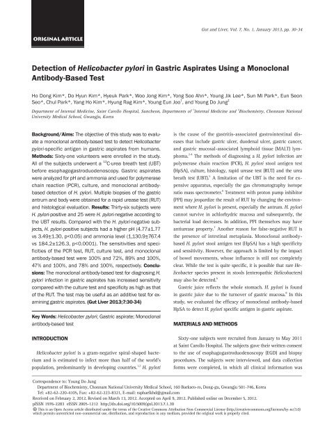 Detection of Helicobacter pylori in Gastric Aspirates Using a ...