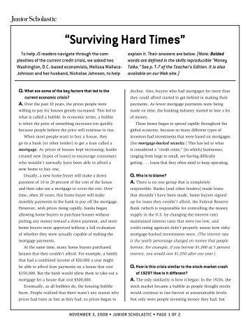 “Surviving Hard Times” - Scholastic