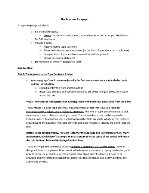 analyze the use of topic and summary sentences