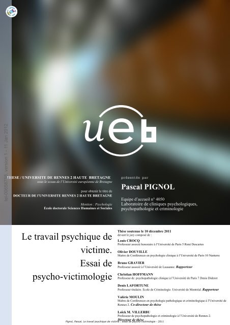 Le travail psychique de victime: essai de psycho-victimologie