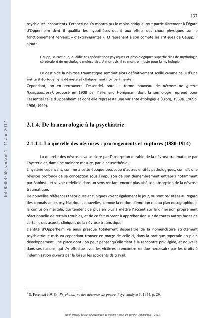 Le travail psychique de victime: essai de psycho-victimologie