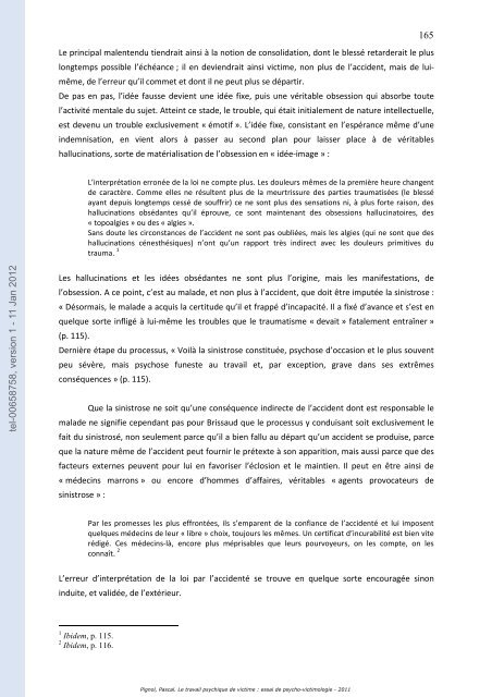 Le travail psychique de victime: essai de psycho-victimologie