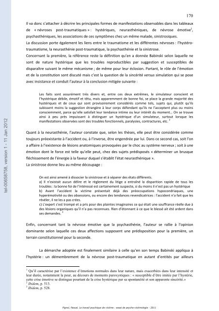 Le travail psychique de victime: essai de psycho-victimologie