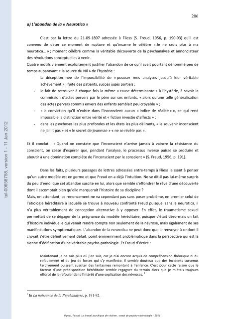 Le travail psychique de victime: essai de psycho-victimologie