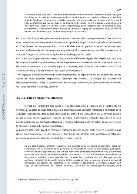 Le travail psychique de victime: essai de psycho-victimologie