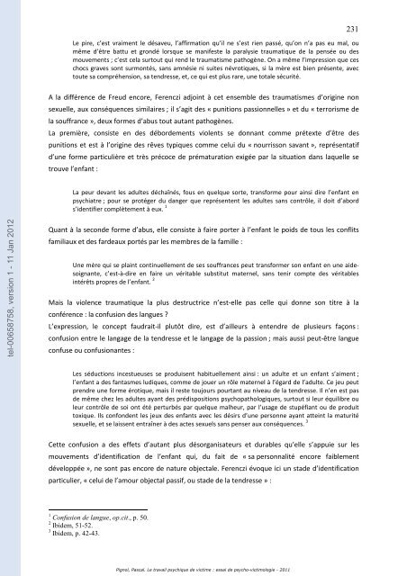 Le travail psychique de victime: essai de psycho-victimologie