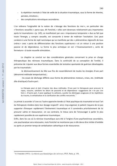 Le travail psychique de victime: essai de psycho-victimologie