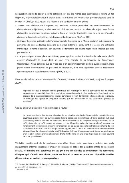 Le travail psychique de victime: essai de psycho-victimologie