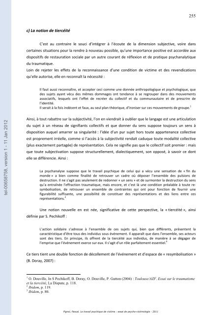 Le travail psychique de victime: essai de psycho-victimologie