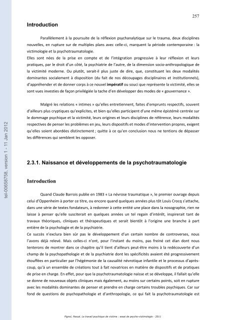 Le travail psychique de victime: essai de psycho-victimologie