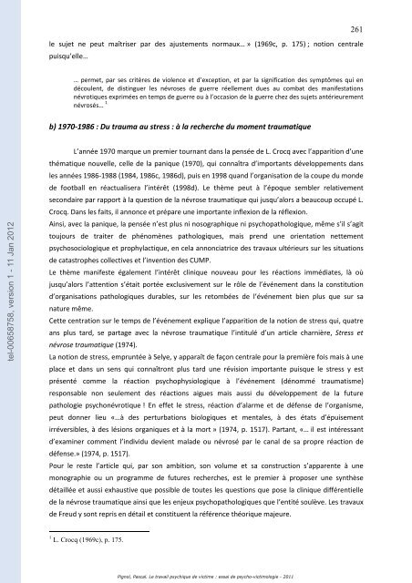 Le travail psychique de victime: essai de psycho-victimologie