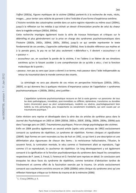 Le travail psychique de victime: essai de psycho-victimologie