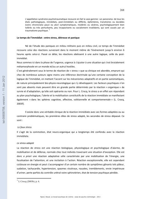 Le travail psychique de victime: essai de psycho-victimologie