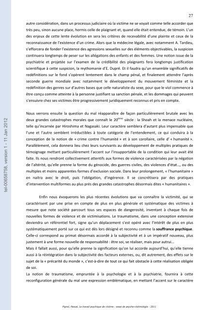 Le travail psychique de victime: essai de psycho-victimologie