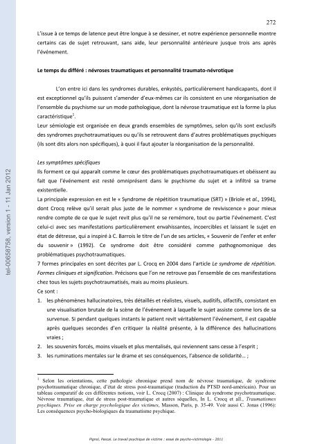 Le travail psychique de victime: essai de psycho-victimologie