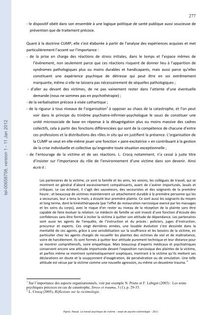 Le travail psychique de victime: essai de psycho-victimologie