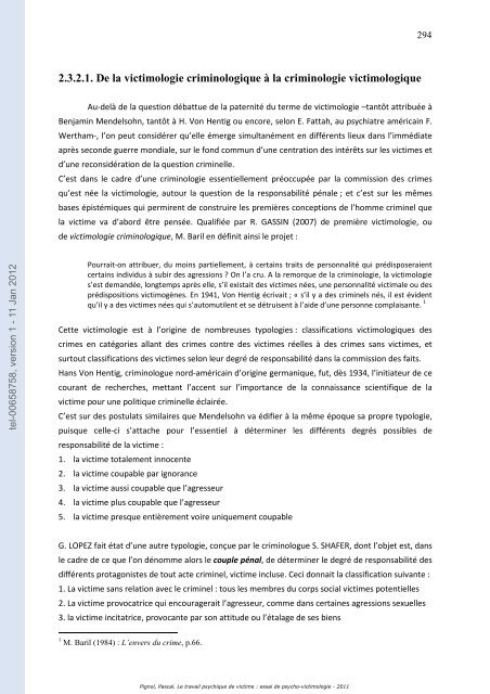 Le travail psychique de victime: essai de psycho-victimologie