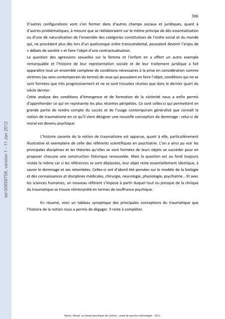 Le travail psychique de victime: essai de psycho-victimologie